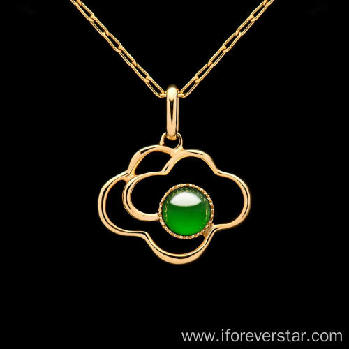 18K Real Gold Jewelry Natural Jadeite Jade Pendant